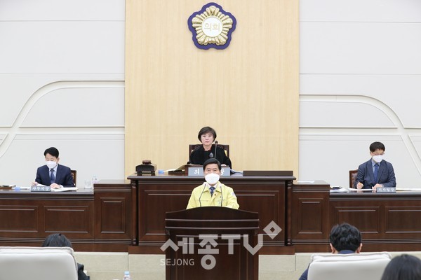 황인호 구청장 본회의 시정연설.(사진제공=동구청)