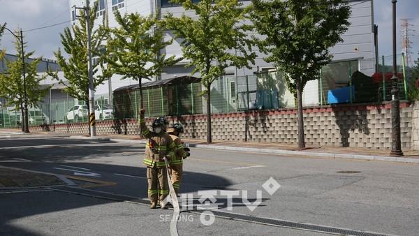 대응능력 방수준비 모습.(사진=천안서북소방서 제공)