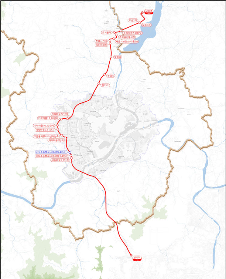 사진설명=세종시와 충북 청주시 오송역을 연결하는 1003번 버스 운행노선도