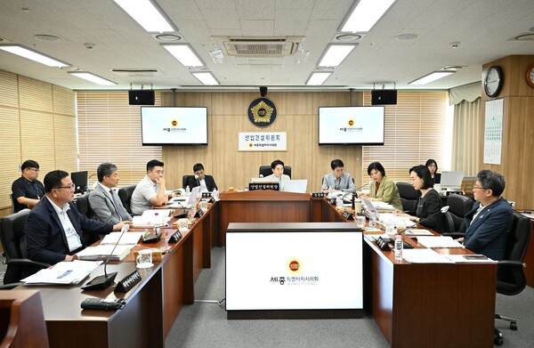 세종시의회 산건위가 제2회 추경예산안을 심사하고 있다./사진제공=세종시의회