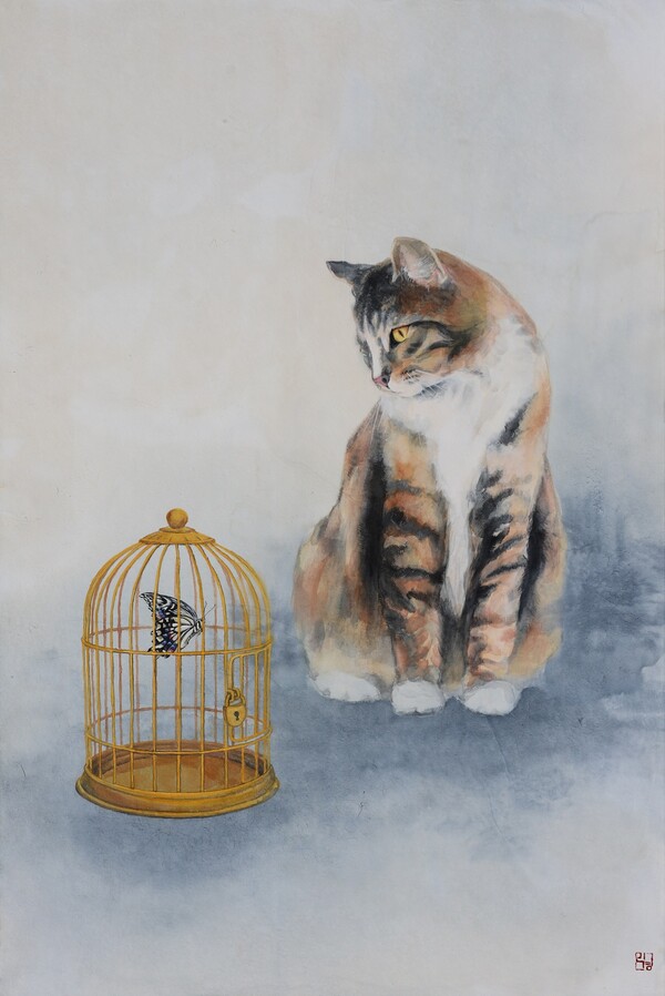 권민경의 개인전 작품. 시선Ⅷ, 58X86cm, 장지에 채색/사진제공=목원대